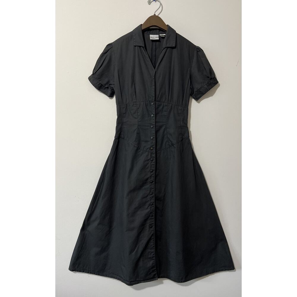 Vintage Styleworks Solid Black Maxi Shirt Dress Snap Button Witchcore Goth sz 6